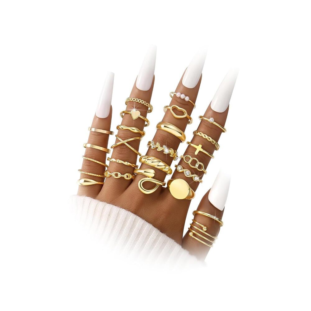 24-60 Pcs Gold Stackable Rings for Women, Knuckle Rings Chunky Gold Ring